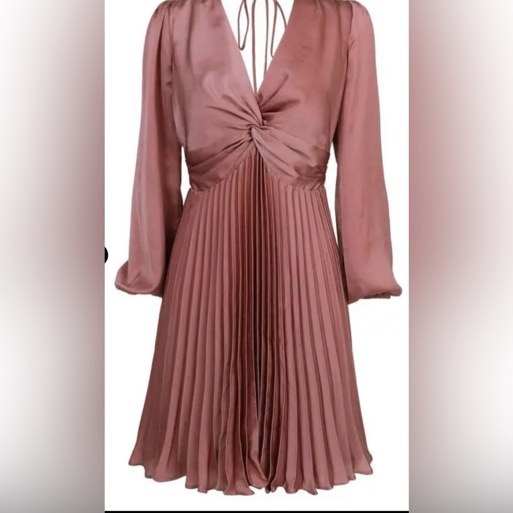 Adelyn Rae Long Sleeve Pleated Empire Waist Mini Dress. dusty pink. XL
